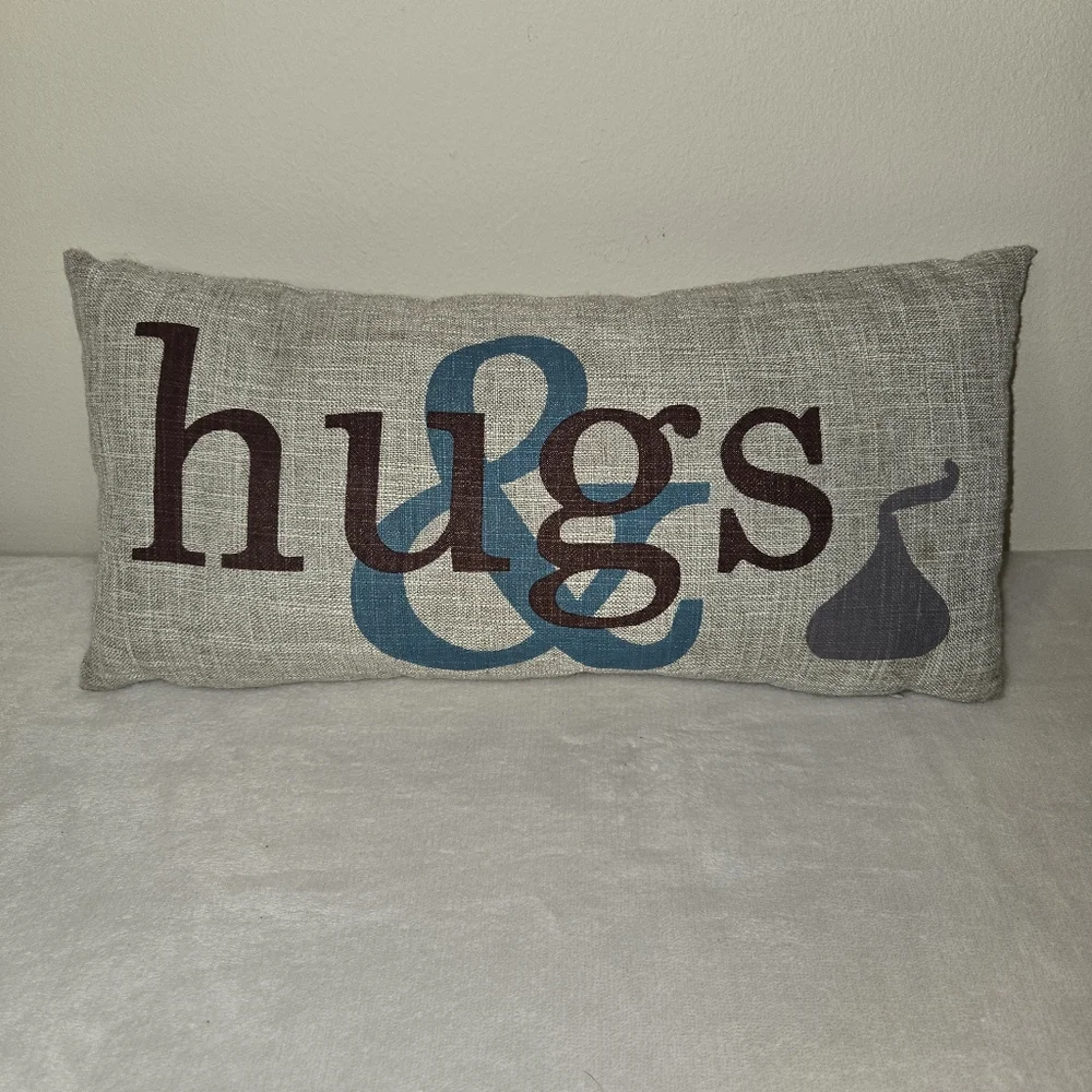 Decorative Gray Pillow with Hugs & Kisses Design - Picture 1 of 4